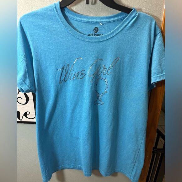 Artisians Wine Girl Sequence Tshirt Size L Blue - Picture 2 of 6